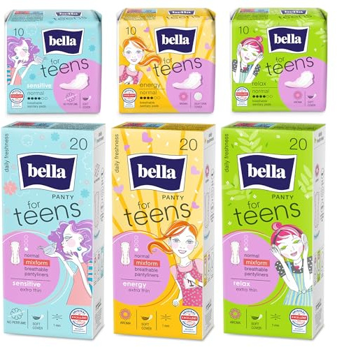 bella for teens Periodenbox – Starterset erste Periode für Mädchen | Dermatologisch getestet, latexfrei | 30 Binden mit Flügeln + 60 Slipeinlagen | Geschenk Tochter