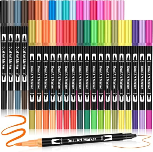 Maqhpu Filzstifte, 36 Farben Dual Brush Fineliner Feine Spitze & Pinsel Spitze, Filzstifte Dicke und Dünne für Erwachsene und Kinder, Pinselstifte für Bullet Journal, Zeichnen, Scrapbook, Schulbedarf