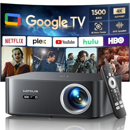 Beamer 4K [1500 ANSI|Google TV] FHD 1080P Beamer Heimkino 4K Unterstützt, Autofokus Auto Trapezkorrektur 30W Smart Tageslicht Projektor Offizielle Lizenz APPs WiFi6 Bluetooth für Home Outdoor