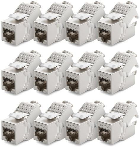 deleyCON Keystone Modul CAT 6a Jack STP RJ45 500MHz 10 Gbit/s, 12 Stück | Vollgeschirmt, RJ45 Buchse, werkzeugfrei dank Snap-In Montage, für CAT Rohkabel