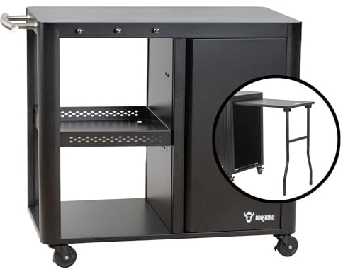 BBQ-Toro Grillwagen 95 x 50 x 80 cm | Schwarz | Grilltisch Mit Großer Arbeitsfläche | Beistelltisch, Outdoor Grill Trolley | Servierwagen, Garten Trolley