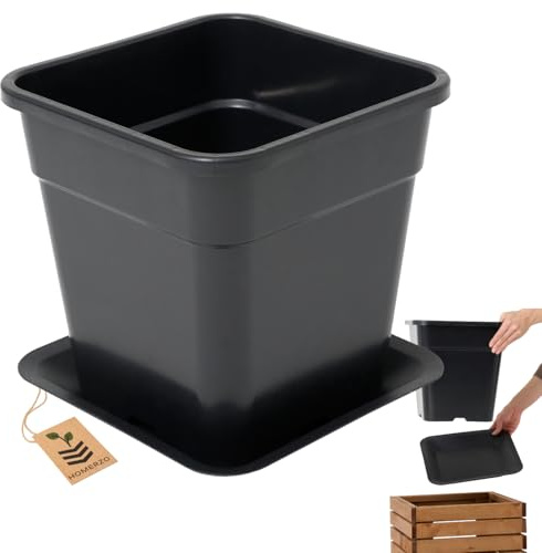 HOMERZO Quadratischer Pflanztopf 18L Schwarz - Professioneller Anzuchttopf mit Bodenlöchern - Kunststoff Pflanzcontainer 30x30 cm - Drainagesystem gegen Staunässe (mit Untersetzer, 1, Stück)