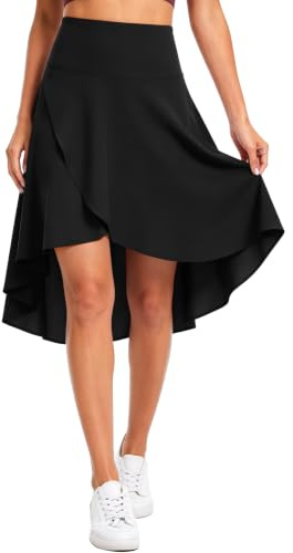 THE GYM PEOPLE Damen Hosenrock High Waist Midi Sommerrock mit Hose Drunter | Ruffle Wickelrock Asymmetrische Skort, Integrierte Taschen, Bauchkontrolle, Leicht, Atmungsaktiv, Tennis Tanz Yoga Golf