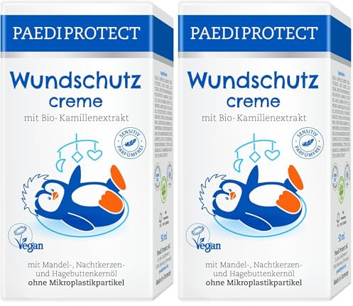 PAEDIPROTECT Wundschutzcreme Baby 50 ml, Wundsalbe ohne Parfüm & Silikone, vegane Babycreme Schutz für empfindliche Babyhaut im Windelbereich, Bio-Kamille Heilsalbe Pflege hilft bei Rötungen