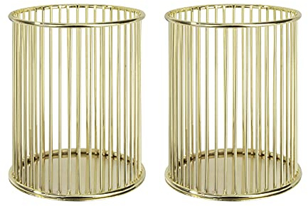 MengH-SHOP Stiftehalter Durchbrochen Runder Eisenkunst Schreibgerätehalter Multifunktionaler Schreibtisch Organisator Stiftköcher Organizer Make-up Pinselhalter, 8cm Durchmesser, 2 Stück (Gold)