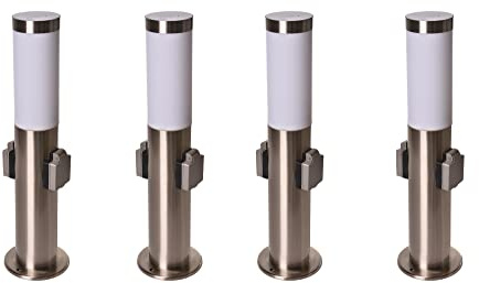 Novatool 4x Wegeleuchte I 45 cm I mit 2 Steckdosen I Edelstahl I IP44 I E27 Sockel I Wegebeleuchtung aussen Aussenleuchten Garten Standleuchte Terassenleuchte Gartenleuchte stehend Terrassenlampe