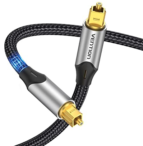 VENTION Optisches Kabel Toslink-Kabel 1,5m, Optisches digitales Audiokabel S/PDIF - Geflochten, Vergoldet, Aluminiumhülle Lichtleiterkabel Für Soundbar, Stereoanlage, Heimkino, PS4, Xbox usw.(Grau)