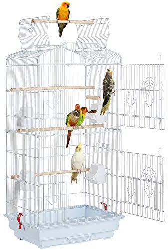 Yaheetech Vogelkäfig Vogelbauer Vogelvoliere Vogelhaus mit 4 Sitzstangen für Papagei Wellensittich 46 x 36 x 92cm Weiß