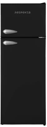 Respekta Retro-Kühlschrank mit Gefrierfach / in schwarz / 145 x 54 cm / 213 L Nutzinhalt / verstellbare Füße / automatisches Abtauverfahren / Winterschaltung / Schnellgefrierfunktion / KS144VS