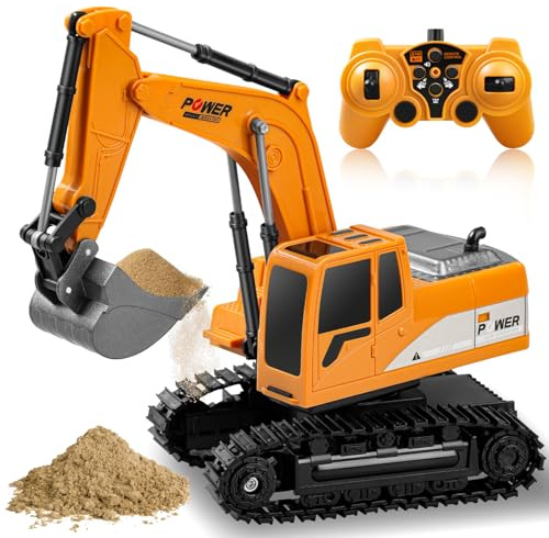 Daioller RC Bagger für Kinder 3-5 Jahre alt - Baggerspielzeug, Ferngesteuerter Bagger hydraulisches Spielzeug für Jungen 4-7, Bauwagen mit 60+Min Spielzeit/Ton/Licht