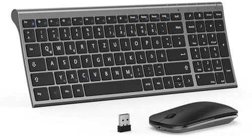 seenda WGJP-031B Tastatur Maus Set Kabellos, Wiederaufladbare Aluminium Tastatur mit kompaktes, Ultradünne Funktastatur mit Maus für PC/Laptop/Smart TV, QWERTZ Layout (Grau)