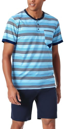 Jezonga Herren Schlafanzug Kurz Baumwolle Nightwear Set Pyjama Shorty Sommer Schlafanzüge Männer Kurzarm Nachtwäsche mit Knopfleiste