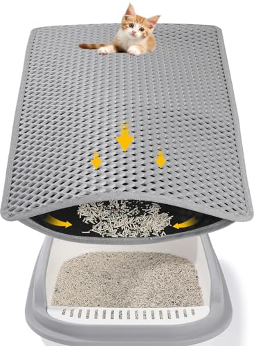 Katzenklo Matte, 61 x 38cm Katzenstreu Auffangmatte Katzenstreu Matte Katzenteppich Doppellagig rutschfest Geruchsfrei Katzen Matte für Toilette (Grau)