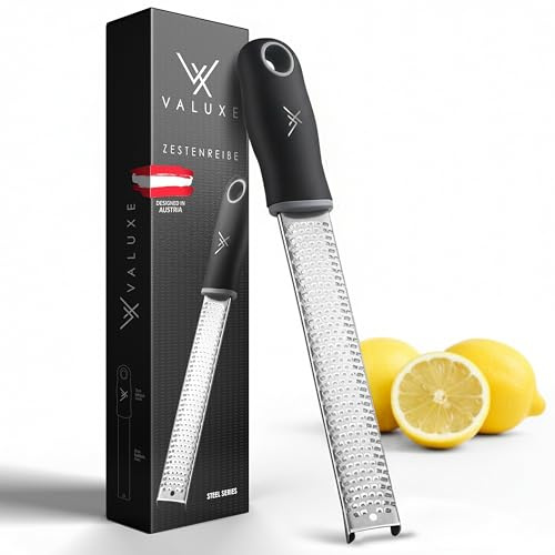 VALUXE® Premium Zester-Reibe spülmaschinengeeignet - Küchenreibe für Parmesan, Muskatnuss, Ingwer mit scharfer Edelstahl-Klinge - Zitronenreibe, Käsereibe, Muskatreibe, Parmesanreibe