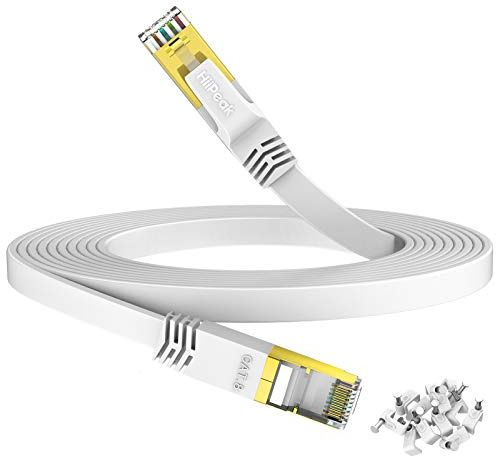HiiPeak Cat 8 Netzwerkkabel 40 Gbits - 20m - Weiße Flache Ausgabe - LAN Kabel Patchkabel RJ45 - CAT8 Gigabit Ethernet Cable - 2000 MHz - Fur PS5/4, Xbox, TV, Switch, PC