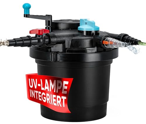 Teicher Teichdruckfilter mit UV Lampe | Teichschwämmen, 11 W UVC Klärer, Teich Filteranlage | Teichfilter ohne Pumpe für Gartenteich & Koi Teiche, Druckfilter 8.000 l/h, Pond Filter 8000 Liter