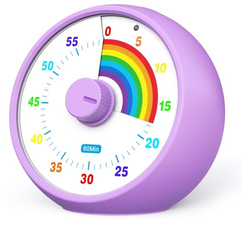 Visueller Timer für Kinder, 60-Minuten Countdown für Klassenzimmer Büro Küche, Schreibtisch Kinder Zeitmana gement Tools mit leisem Betrieb, Pomodoro Timer Regenbogenmuster (Lila)
