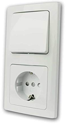 ChiliTec Steckdose mit Lichtschalter Weiß Delphi Doppelrahmen 230V 2-Fach Kombination Schutzkontakt-Steckdose mit Wechsel-Schalter Rahmen Komfort Klemm Anschluss