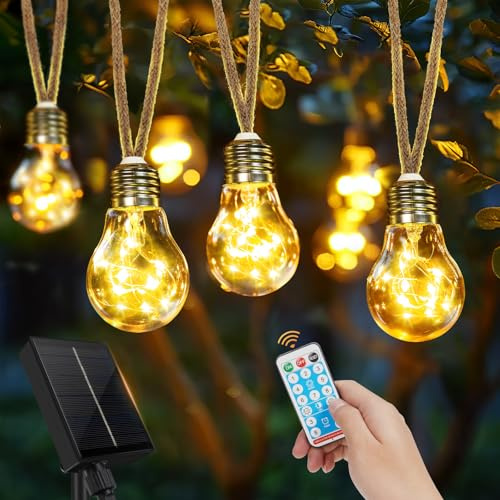 Goffii Solar Lichterkette Aussen Mit 20 Glühbirnen 12.5M Lichterkette Außen Wetterfest Warmweiß mit 8 Modi Memory-Funktion Timer für Vintage Deko Gärten Terassen Hochzeiten Balkon Party Hochzeit