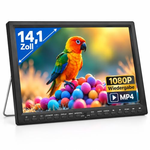 YOOHOO 16,9-Zoll Tragbarer DVD-Player mit 14,1-Zoll-Bildschirm, abnehmbarem Akku, Region Free, USB/SD, AV In/Out, Last Memory, für Auto & Zuhause, DVD/VCD/CD/MP4/MKV, 1080P