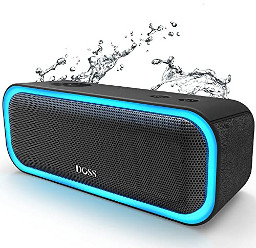 DOSS SoundBox Pro Bluetooth Lautsprecher, 20W Stereo Sound, Extra Bass, IPX6 Wasserdicht, 20 Stunden Akku, Bunten Licht, Bluetooth Box für, Draußen, Strand, Zuhause, Garten -Schwarz