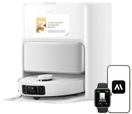 Mova P50 Pro Ultra Staubsaugerroboter mit Mopp, 19.000 Pa, 75℃ Selbstreinigender Heißwasser-Mopp mit Auszug Seitenbürste, LDS-Navigation,+RGB AI+LED-Hindernisvermeidung, Auto-Entleerung/Nachfüllen