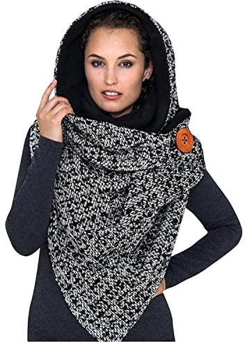 heekpek Schal Damen Winter Dreieck Schal mit Knopf Groß Warmen Dicker Schal Damen Herbst Lässige Winterschal Katzendruck Weicher Schal Button Dreieckschal