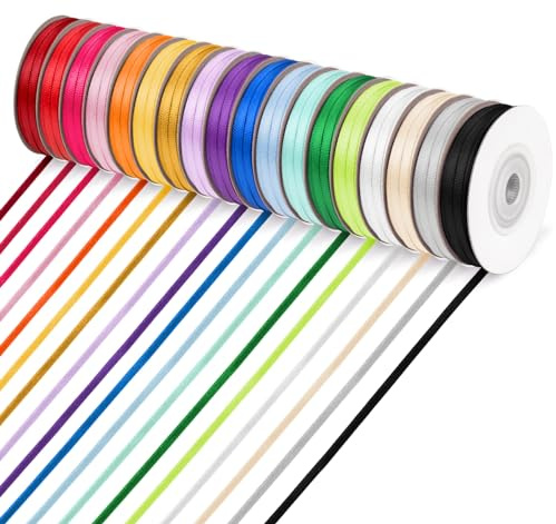 Adorfine Satinband 3mm, 18Stück x 20m Doppelseitig Geschenkband Geschenkverpackung Dekoband Schleifenband zum Luftballons Blume Handgefertigt Weihnachten Geburtstag Hochzeit Party Dekoration