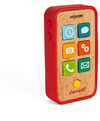Janod - Wooden Sound Telephone for Children - Pretend Play Toy - For children from the Age of 18 Months, J05334, Orange