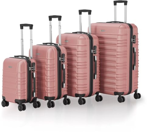 Juskys® Hartschale Kofferset Reisekoffer 4 teilig - Zahlenschloss, geräuscharme 360° Rollen groß, Teleskopgriff, leicht - Koffer in Rosa