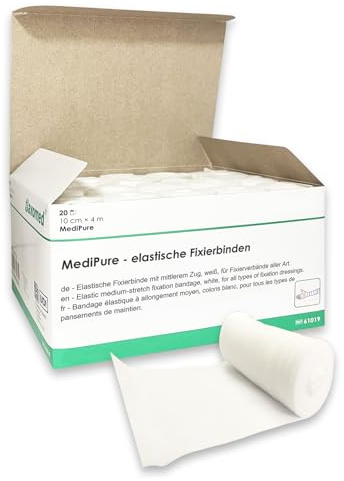 Mullbinden 10cm x 4m - 20 Stück Fixierbinden – elastische Binde Verbandsmaterial latexfreie Bandage – dehnbarer Wundverband