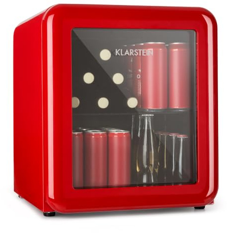 Klarstein PopLife Getränkekühler - Mini-Bar, Retrokühlschrank, 0-10°C, nur 39 dB, 48 L, umweltfreundlich, doppelt verglaste Tür, Retro-Design, rot