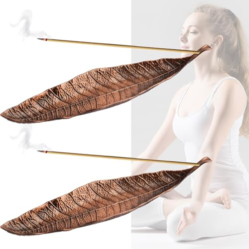 Räucherstäbchen Halter Metall Blätter, 2 Stück Räucherstäbchenhalter Inklusive Loch, Halter für Räucherstäbchen für Zuhause, Büro, Yoga, Meditation, Büro Wohnkultur (Dark Brown)