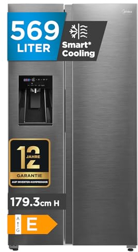 Midea Side-by-Side Kühl-Gefrierkombination 569 L | Eiswürfel- & Wasserspender, WiFi-Steuerung | No Frost, Multi-Air-Flow, Platinum Fresh | 179,3 cm, MDRS761MIE46