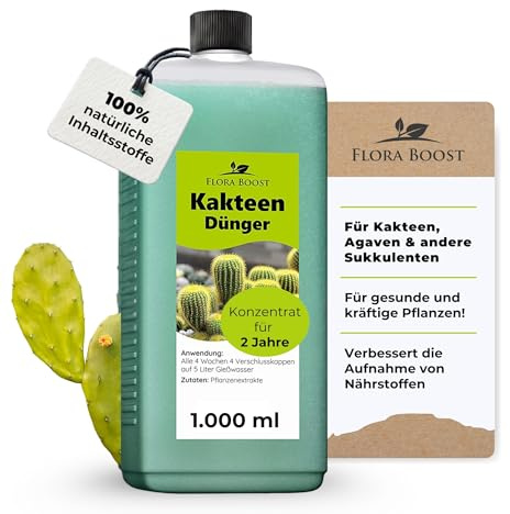 Konfitee Kakteen Dünger Flora Boost 1000ml I Für bis zu 200L Gießwasser I Für Kakteen & andere Sukkulenten Pflanzen I Flüssiger Blatt- & Wurzeldünger I 100% natürlicher Pflanzendünger