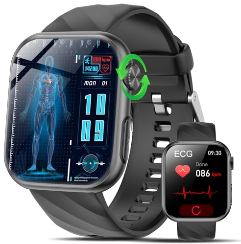 2025 Neu Smartwatch EKG+HRV/BMI/Harnsäure/ΒΙυtｚυcker Herren Damen, 1.97'' AMOLED Gesundheitsuhr mit Bluetooth Anrufe, 24H Herzfrequenz/Blutdruck/Schlafmonitor/SOS-Notruf Fitnessuhr für Android/iOS