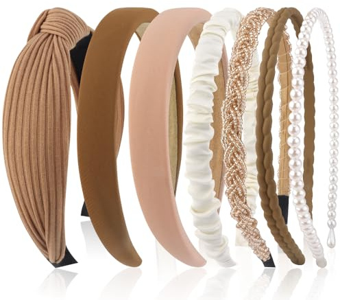 Kotkiddy 7 Stück Haarreifen Set Damen, verschiedene Modelle, Perlen Stirnbänder, Stirnbänd Kunststoff Haarreif Stirnbänder Haarband für Mädchen Damen