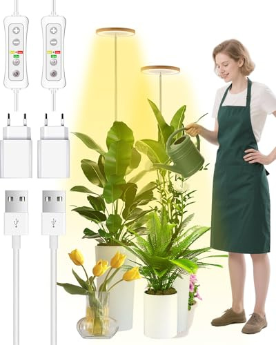 beautiebeam Wachstumslampe für Zimmerpflanzen, LED Grow Light Full Spectrum,132-155cm höhenverstellbar, automatischer Timer,niedrige Sicherheitsspannung 5V, ideal für große Lichtpflanzenm,Bambus,2PCS