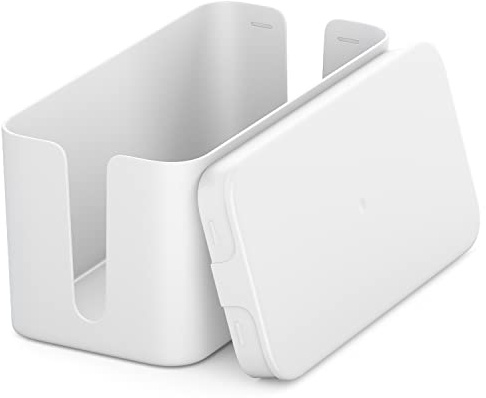 deleyCON Kabelmanagement Box Kabel Organizer Kabelkasten 23,5cm x 11,5cm x 11,5cm Robuster Kunststoff 2 Seitliche Kabelführungen Schutz und Sicherheit Weiß