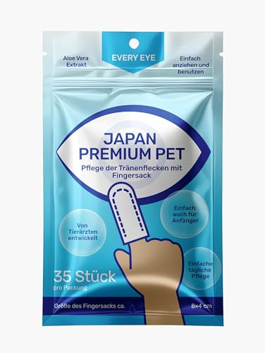 Japan Premium Pet Tränenflecken Wipes für Hunde & Katzen | Finger-Pads | Augenpflege für Hunde und Katzen | Feuchttücher in Fingerbürstenform für Haustiere | Tränenfleckentferner Hund | 35 Stück