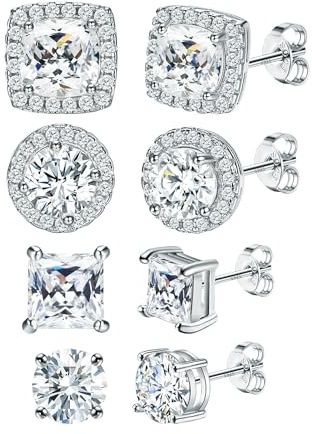 DOCHAIS Ohrstecker Ohrringe Silber 925 Damen Herren 14 Karat Vergoldet Gold Silber Ohrstecker 925 Set Hypoallergene Zirkonia Ohrringe 6-10 mm, Schmuck Geschenke für Frauen Männer