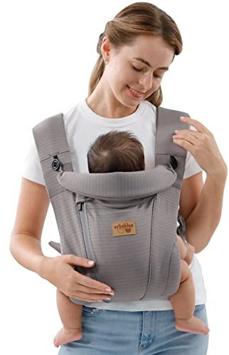 vrbabies Babytrage für Neugeborene ab Geburt Extra Weich, Bauchtrage Baby-Tragetasche Ergonomisch,Geeignet für Babys von 3,5–10 kg(Dunkelgrau - ohne Gürtel)