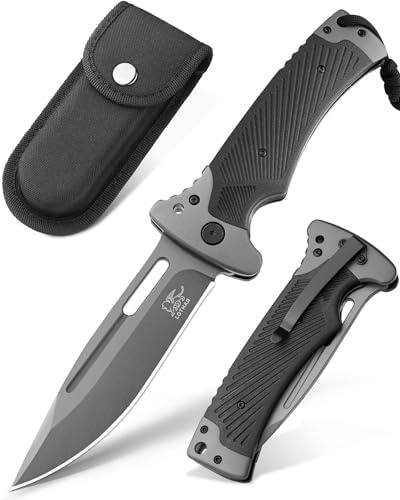 LOTHAR RHINO Klappmesser, 10.3cm Großes Taschenmesser | G10 Griff, Liner Lock, Outdoor Messer Survival mit Clip für Camping, Bushcraft, Robust & Langlebig