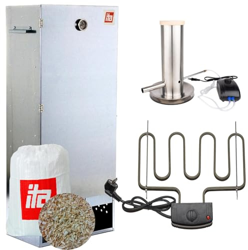 ITA Elektrischer Räucherofen 7003 - Smoker Set mit Heizung, Rauchgenerator - XL Räucherschrank mit Thermometer - Legierter Stahl - EU Qualität, Direkt vom Hersteller - 111 cm mit 4 Etagen