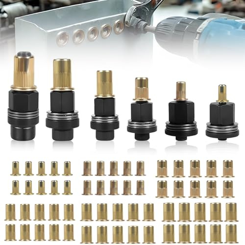6 Stück Nietmutternzange Set, Einpressmuttern Nietenzange Nietmuttern Set Nieten für M3 M4 M5 M6 M8 M10 mit 60 Stück Muttern für Nietmutter Werkzeug Manuelle Nietmaschine