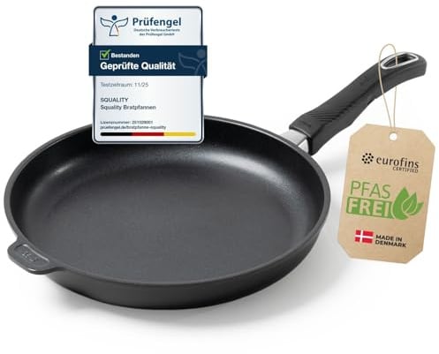 Squality Premium Bratpfanne PFAS frei 28 cm – Keramik Antihaft Pfanne aus Dänemark | abnehmbarer Griff, ofenfest bis 300 °C ohne Griff, induktionsgeeignet | Non Stick Pan