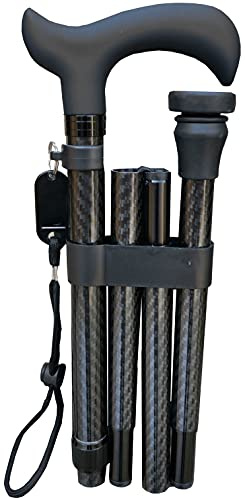 Deluxe Gehstock aus Kohlefaser, 4-teilig, zusammenklappbar, verstellbar, für Damen und Herren, mit weichem Griff, 85,1 cm bis 95,2 cm, 33.5' to 37.5' (12' x 4.5' x 3.5' folded)