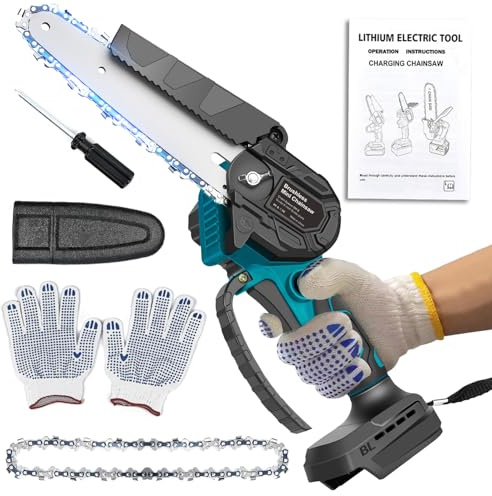 Mini Kettensäge für Makita 18V Akku, 600W Bürstenlose Kettensäge Elektrisch 6 Zoll, Akku Kettensägen Handkettensäge für Gartenschere, Holzschneiden(Keine Batterie)