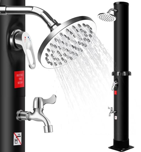 Generisch Gartendusche 40 Liter Solardusche Aussendusche mit Drehbarer Regenduschkopf und Wasserhahn, Pooldusche Camping Dusche Warmwasserdusche Max. 60°C, Ohne Stromanschluss,Schwarz
