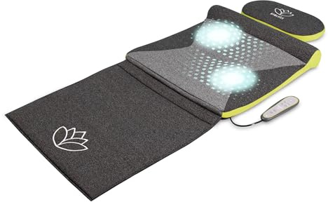 Homedics Stretch Stretchingmatte XS inspiriert durch Yoga - Fernbedienung, einstellbare Intensität, vorprogrammierte Yoga/Stretchmatte für Rücken, Schultern, Hüften, faltbar mit Stützkissen - Grau